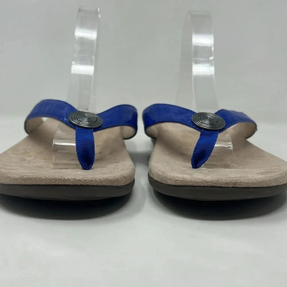 Vionic Hilda Woven Orthotic Arch Support Comfy Low Wedge Thong Sandals Blue 11 - Picture 4 of 15